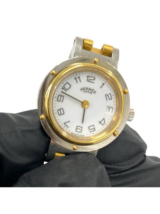 Hermes Vintage Clipper Stainless Steel Quartz Watch Wrist Silver Gold main image 4